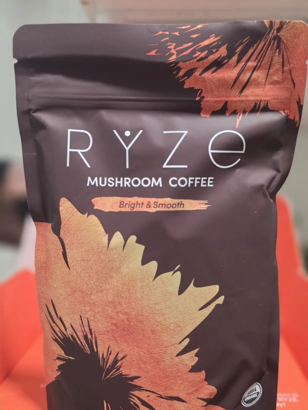 Bright & Smooth Mushroom Coffee — Brown with Orange Accents